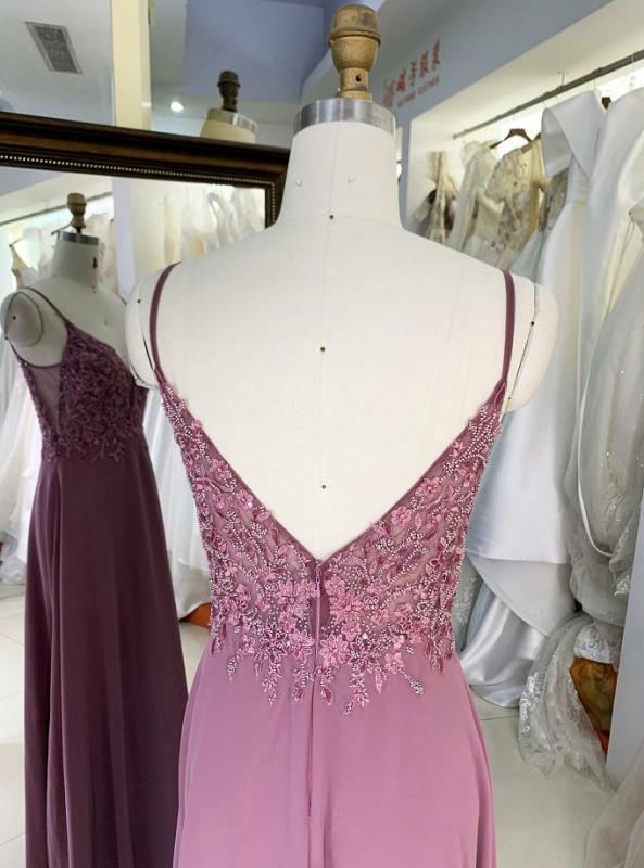 Wholesale new elegant purple beading embroidery long chiffon prom dresses 2023