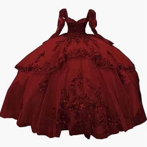 Red royal emerald factory wholesale embroidery sweet 16 quinceanera ball gown with long sleeves for girls