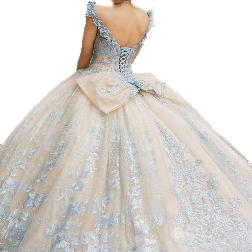 Light blue Wholesale factory direct sell embroidery 3D floral sweet 16 quinceanera ball gown for girls