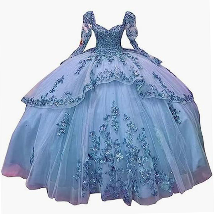 Red royal emerald factory wholesale embroidery sweet 16 quinceanera ball gown with long sleeves for girls 2023
