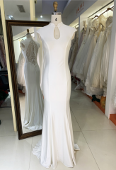 Factory wholesale white sleeveless halter neck sketch jersey mermaid simple elegant wedding dresses