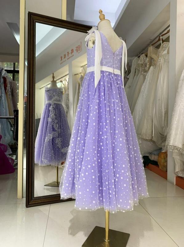 Lilac luxurois princess summer sleeveless glitter mesh flower girl dress
