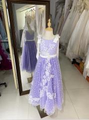 Lilac luxurois princess summer sleeveless glitter mesh flower girl dress