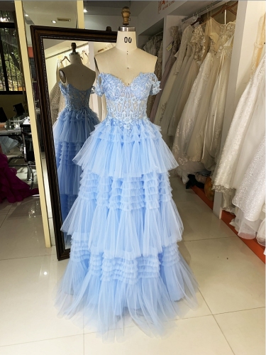 Wholesale-lace-ruffles-evening-party-prom-dresses