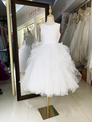 White new cute ruffle children's evening dresses kid dresses for girls