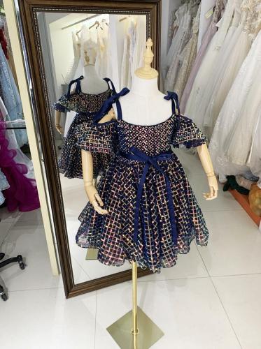 Gold Black off shoulder luxurois princess tulle beading summer sleeveless mesh flower girl dress