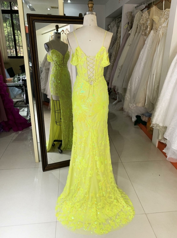 Yellow embroidered prom dresses with modest evening dress 2023 floor-length