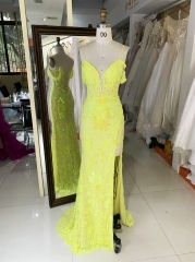 Yellow embroidered prom dresses with modest evening dress 2023 floor-length