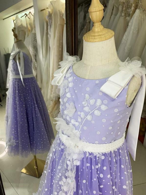 Lilac luxurois princess summer sleeveless glitter mesh flower girl dress