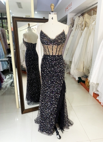New elegant sequin glittery prom dresses floor-length women evening
