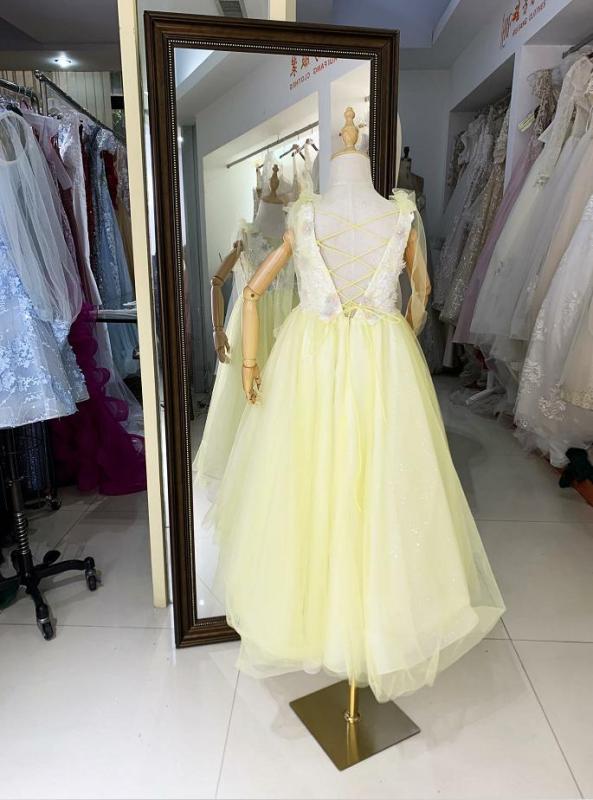 2023 V neck flower mesh children princess skirt girls show evening dress