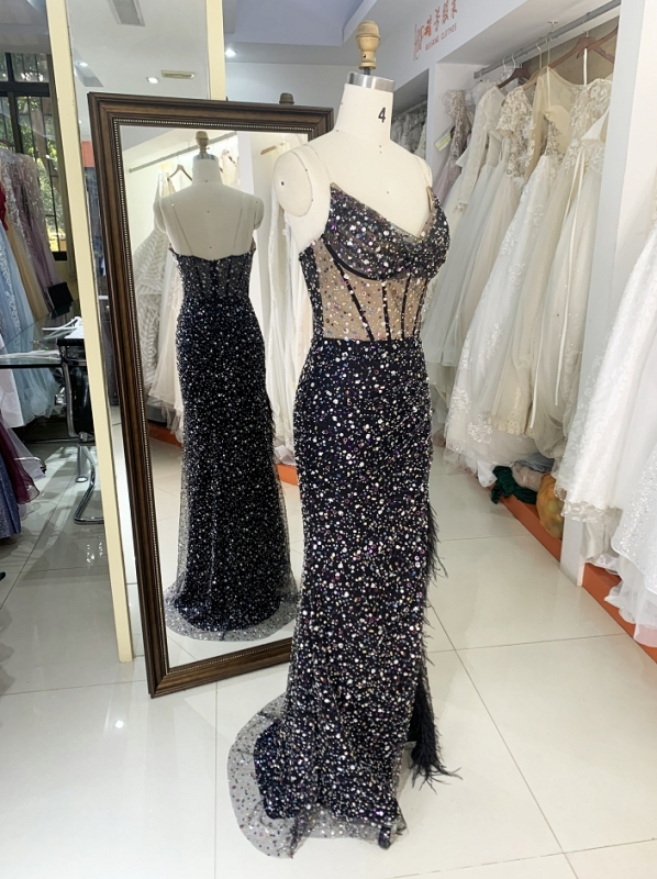 2023 New elegant sequin glittery prom dresses floor-length women evening