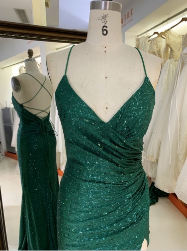 New pattern glitter prom dresses with modest evening dress for woman