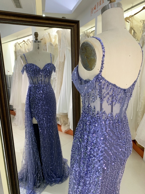 Dusty blue glitter off shoulder sleeveless mermaid corset zipper up back prom evening women dresses
