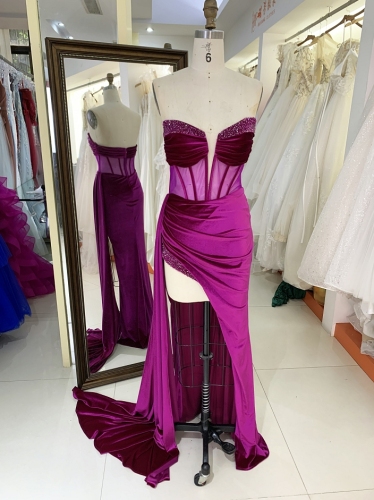 New prom velvet boning beading dresses for girls wholesale romantic