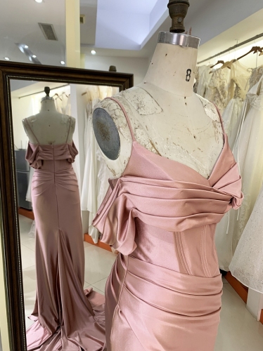New blush dress off shoulder pleat prom night elegant for women