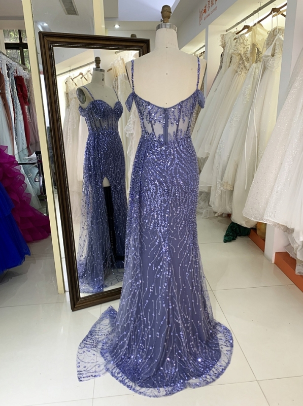 Dusty blue glitter off shoulder sleeveless mermaid corset zipper up back prom evening women dresses