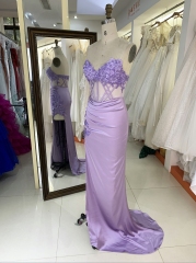 2024 New satin prom floral dresses for girls wholesale lilac green romantic