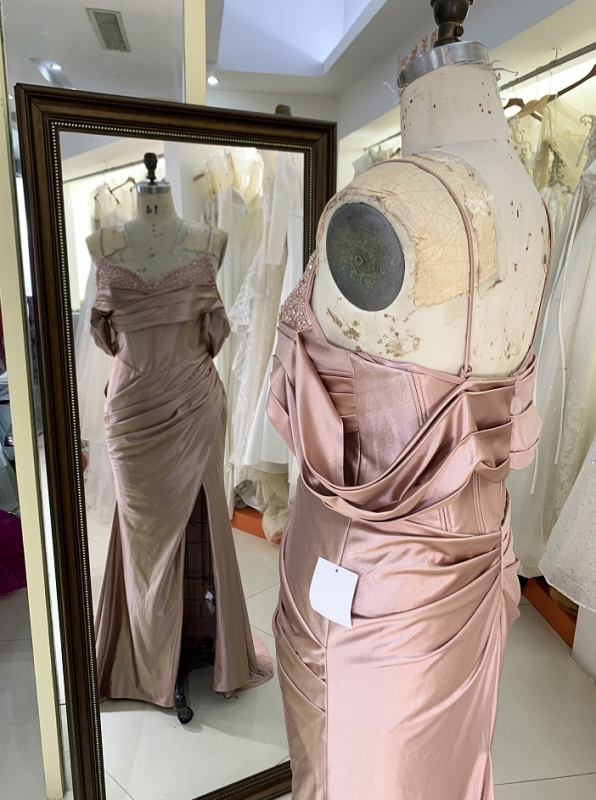2024 New beading satin dress off shoulder pleat prom night elegant for women