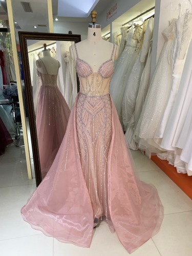 New beading line boning prom dresses with outside skirt evening dress for woman