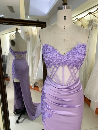 New satin prom floral dresses for girls wholesale lilac green romantic