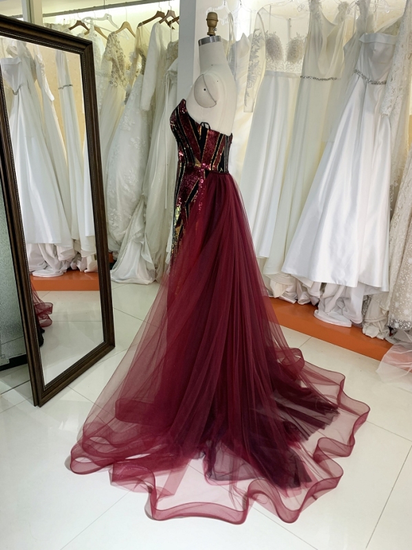 2023 red New sequin sleeveless prom evening women dresses with overskirt