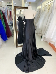 2024 New beading satin evening dress one shoulder pleat prom night elegant