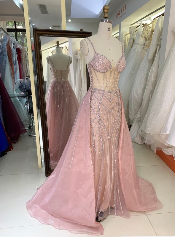 New beading line boning prom dresses with outside skirt evening dress 2024 for woman