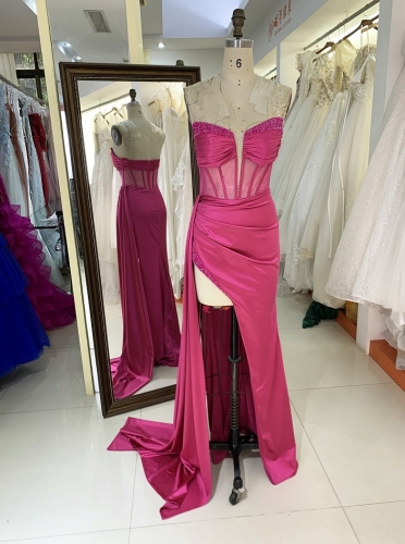 New prom boning beading dresses for girls wholesale fuchsia romantic