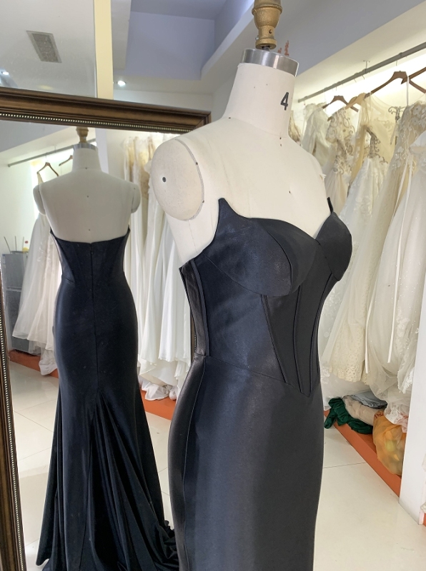 New V neck boning satin pleat prom dresses evening dress 2024 for woman