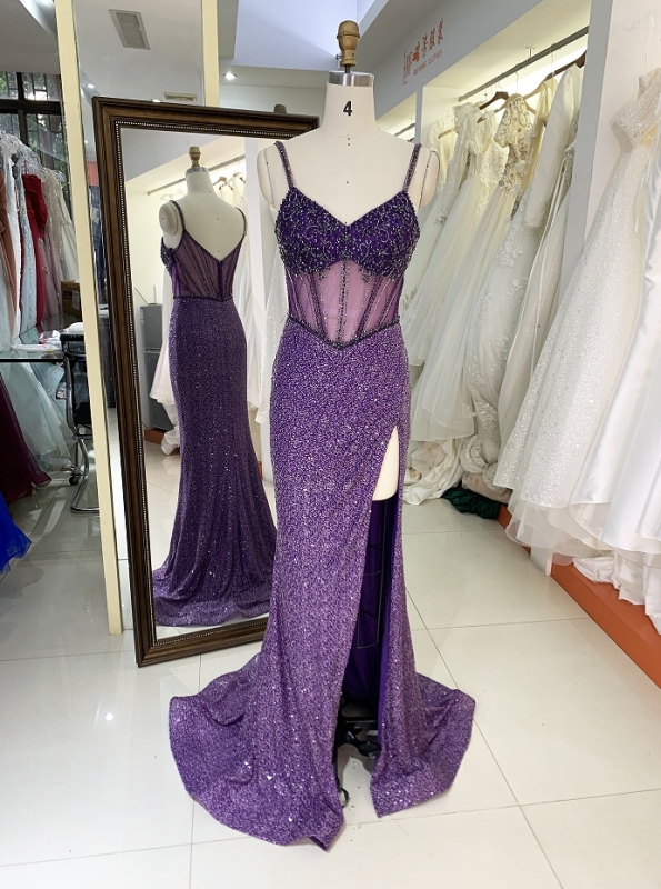 Purple Factory wholesale sleeveless glitter corset mermaid luxury high slit prom evening dresses