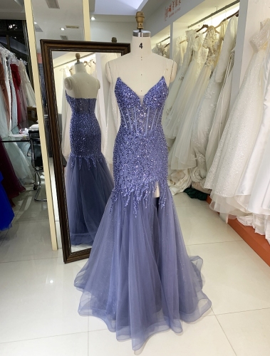 New V neck mermaid beading boning prom dresses evening dress for woman