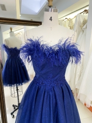 2024 New blue feather short glitter homecoming dresses for fat girls sexy