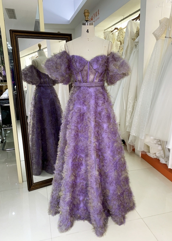 New lilac boning ruffle tulle layers long prom dresses elegant for girls