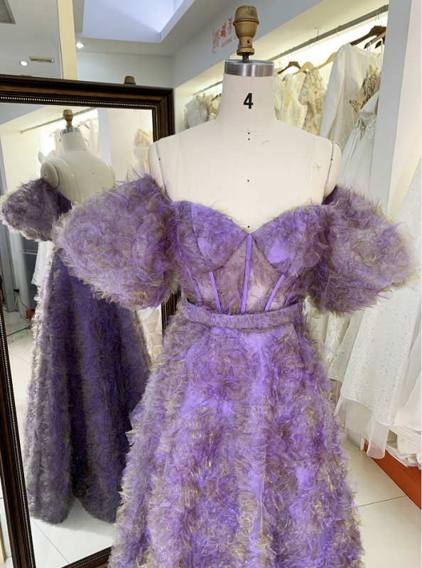 New lilac boning ruffle tulle layers long prom dresses elegant for girls
