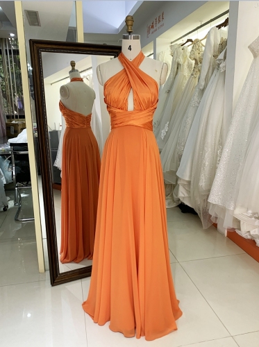 New sleeveless halter neck prom dresses evening dress for woman