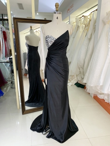 New pleat dresses with one bust beading prom night elegant for women