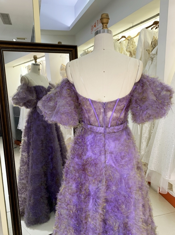 New lilac boning ruffle tulle layers long prom dresses elegant for girls