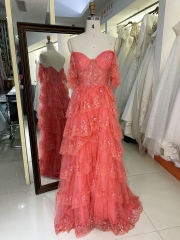 Ruffle tiered tulle layers long prom dresses for girls wholesale