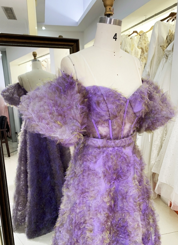 New lilac boning ruffle tulle layers long prom dresses elegant for girls