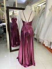 New sleeveless halter neck hole prom dresses metal fabric for girl