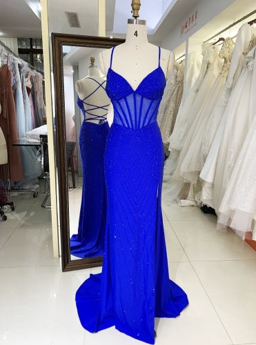 New hot fix stone boning prom dresses evening dress for woman