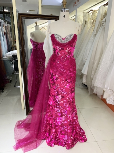 New luxurious clear beaded mesh shawl prom evening dress for woman