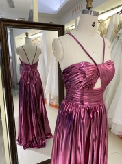 New sleeveless halter neck hole prom dresses metal fabric for girl