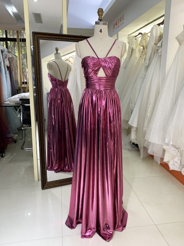 New sleeveless halter neck hole prom dresses metal fabric for girl