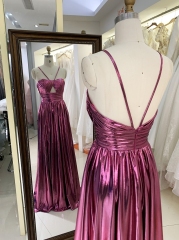 New sleeveless halter neck hole prom dresses metal fabric for girl