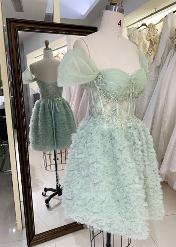 Women new elegant prom off shoulder ruffle homecoming dresses short