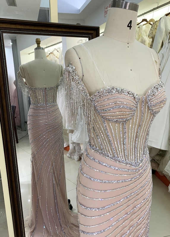 New beading line boning fitted prom dress evening dress for woman