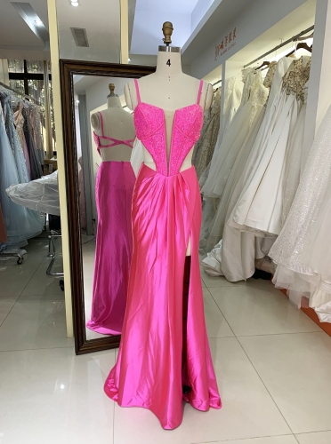 New women satin prom dress spaghetti strap sexy for girl dresses