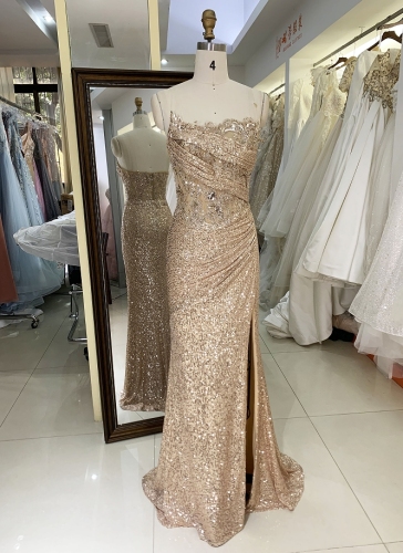 New embroidered elegant sleeveless sequin prom dresses women evening